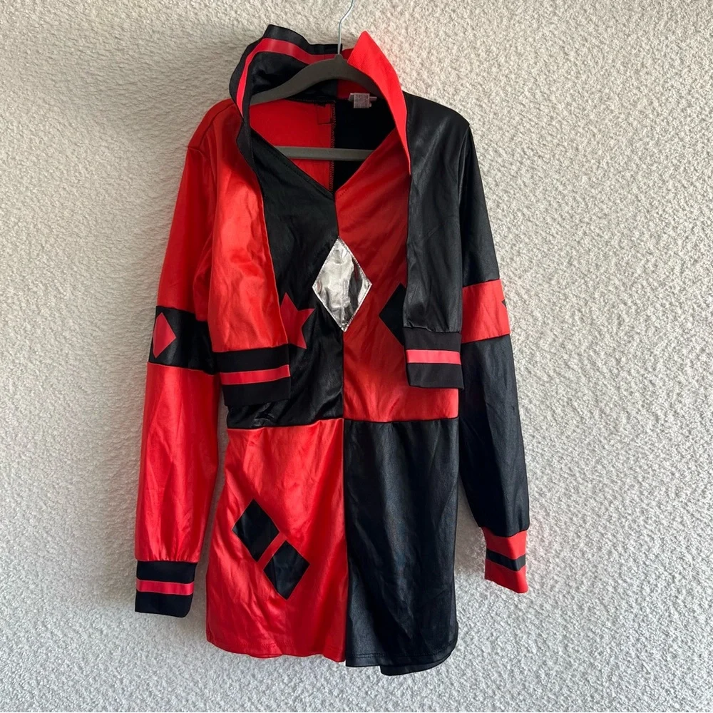 Harley Quinn DC Girls Kids Romper Halloween‎ Costume One Piece Red Size 8/10